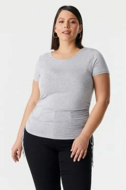 Stitches Ladies Tops Plus Size Side Ruched Scoop Neck T-Shirt