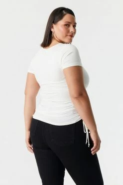 Stitches Ladies Tops Plus Size Side Ruched Scoop Neck T-Shirt