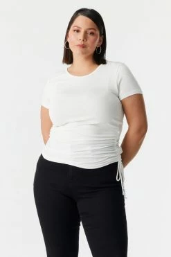 Stitches Ladies Tops Plus Size Side Ruched Scoop Neck T-Shirt