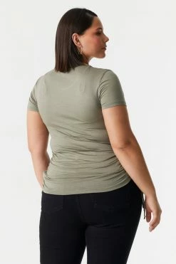 Stitches Ladies Tops Plus Size Side Ruched Scoop Neck T-Shirt