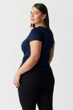 Stitches Ladies Tops Plus Size Side Ruched Scoop Neck T-Shirt