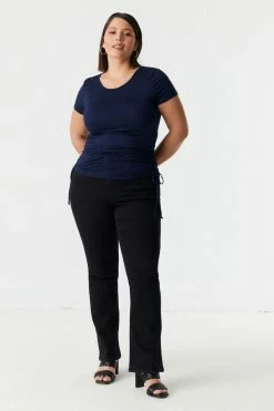 Stitches Ladies Tops Plus Size Side Ruched Scoop Neck T-Shirt