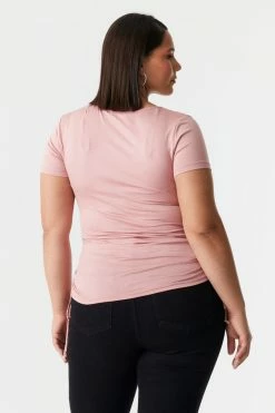 Stitches Ladies Tops Plus Size Side Ruched Scoop Neck T-Shirt