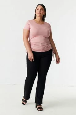 Stitches Ladies Tops Plus Size Side Ruched Scoop Neck T-Shirt