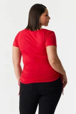 Stitches Ladies Tops Plus Size Side Ruched Scoop Neck T-Shirt