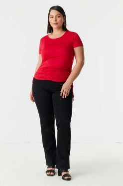 Stitches Ladies Tops Plus Size Side Ruched Scoop Neck T-Shirt