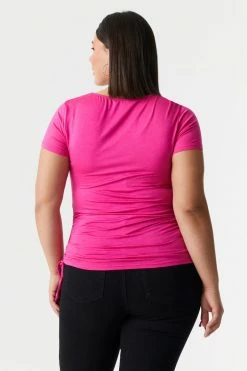 Stitches Ladies Tops Plus Size Side Ruched Scoop Neck T-Shirt