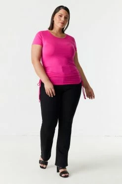 Stitches Ladies Tops Plus Size Side Ruched Scoop Neck T-Shirt