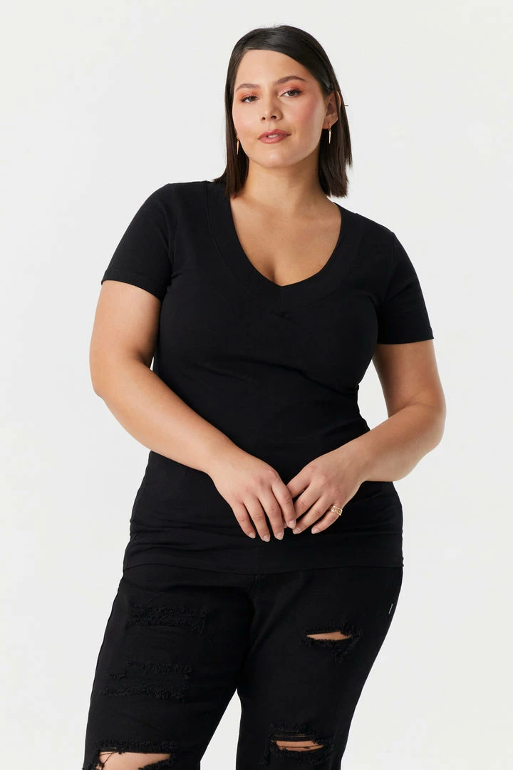 Stitches Ladies Plus Size V-Neck T-Shirt Tops 4 Stitches Ladies Plus Size V-Neck T-Shirt Tops