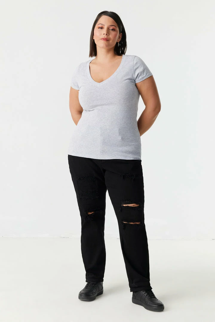 Stitches Ladies Plus Size V-Neck T-Shirt Tops 9 Stitches Ladies Plus Size V-Neck T-Shirt Tops