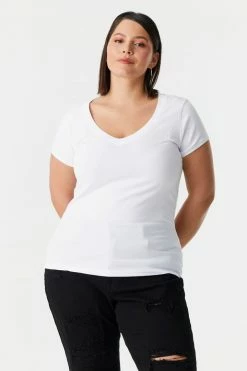 Stitches Ladies Plus Size V-Neck T-Shirt Tops 36 Stitches Ladies Plus Size V-Neck T-Shirt Tops