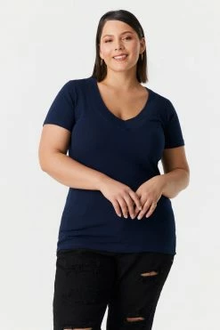 Stitches Ladies Plus Size V-Neck T-Shirt Tops