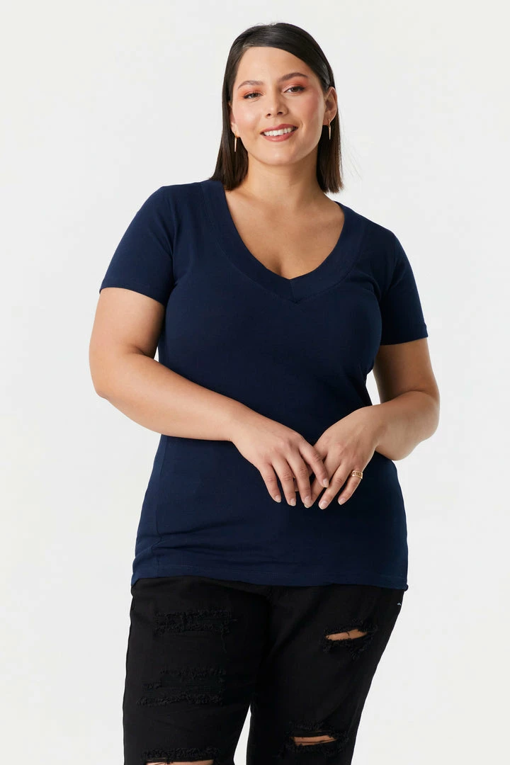 Stitches Ladies Plus Size V-Neck T-Shirt Tops 1 Stitches Ladies Plus Size V-Neck T-Shirt Tops