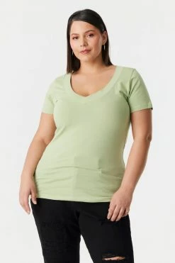 Stitches Ladies Plus Size V-Neck T-Shirt Tops 39 Stitches Ladies Plus Size V-Neck T-Shirt Tops