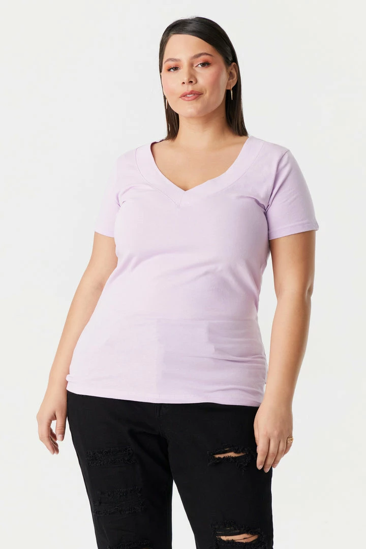 Stitches Ladies Plus Size V-Neck T-Shirt Tops 19 Stitches Ladies Plus Size V-Neck T-Shirt Tops
