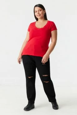 Stitches Ladies Plus Size V-Neck T-Shirt Tops 50 Stitches Ladies Plus Size V-Neck T-Shirt Tops