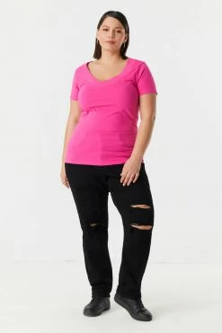 Stitches Ladies Plus Size V-Neck T-Shirt Tops 53 Stitches Ladies Plus Size V-Neck T-Shirt Tops