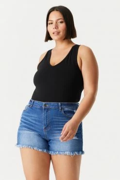 Stitches Ladies Tops Plus Size V-Neck Racerback Bodysuit 45 Stitches Ladies Tops Plus Size V-Neck Racerback Bodysuit