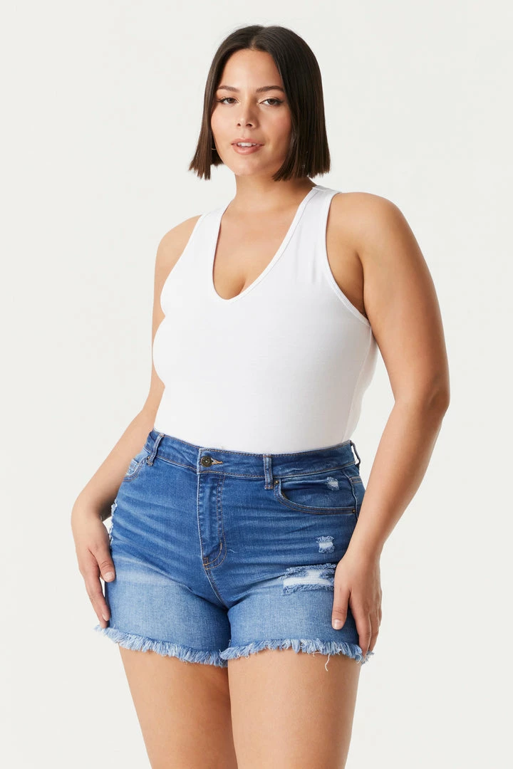 Stitches Ladies Tops Plus Size V-Neck Racerback Bodysuit 11 Stitches Ladies Tops Plus Size V-Neck Racerback Bodysuit