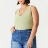 Stitches Ladies Tops Plus Size V-Neck Racerback Bodysuit