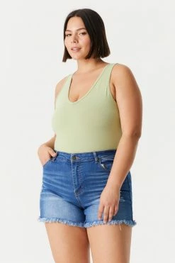 Stitches Ladies Tops Plus Size V-Neck Racerback Bodysuit