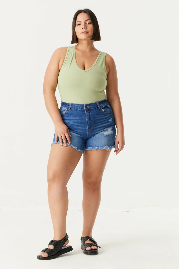 Stitches Ladies Tops Plus Size V-Neck Racerback Bodysuit 5 Stitches Ladies Tops Plus Size V-Neck Racerback Bodysuit