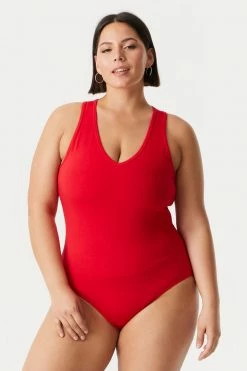 Stitches Ladies Tops Plus Size V-Neck Racerback Bodysuit 62 Stitches Ladies Tops Plus Size V-Neck Racerback Bodysuit