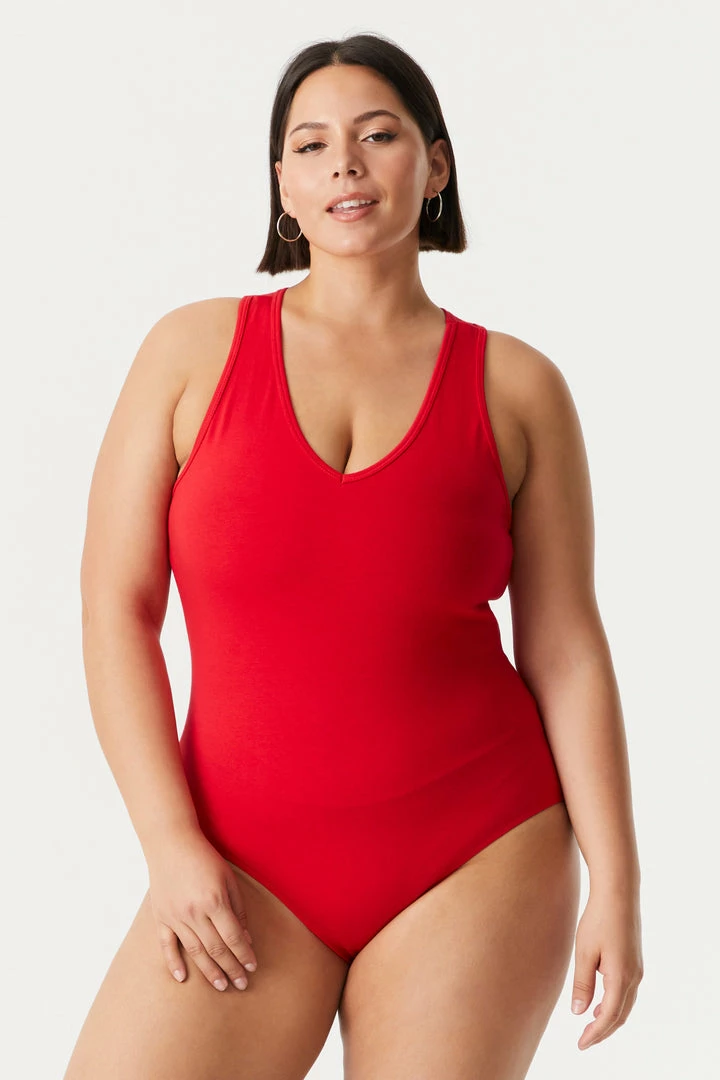 Stitches Ladies Tops Plus Size V-Neck Racerback Bodysuit 23 Stitches Ladies Tops Plus Size V-Neck Racerback Bodysuit