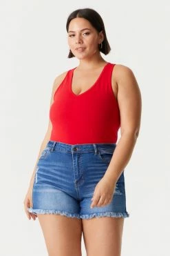 Stitches Ladies Tops Plus Size V-Neck Racerback Bodysuit 60 Stitches Ladies Tops Plus Size V-Neck Racerback Bodysuit