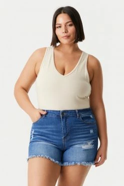 Stitches Ladies Tops Plus Size V-Neck Racerback Bodysuit 75 Stitches Ladies Tops Plus Size V-Neck Racerback Bodysuit